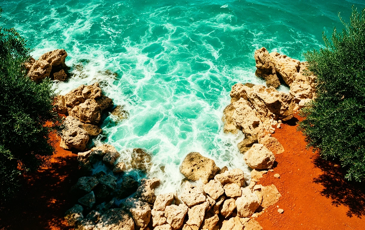 Aegean water and rocks texture