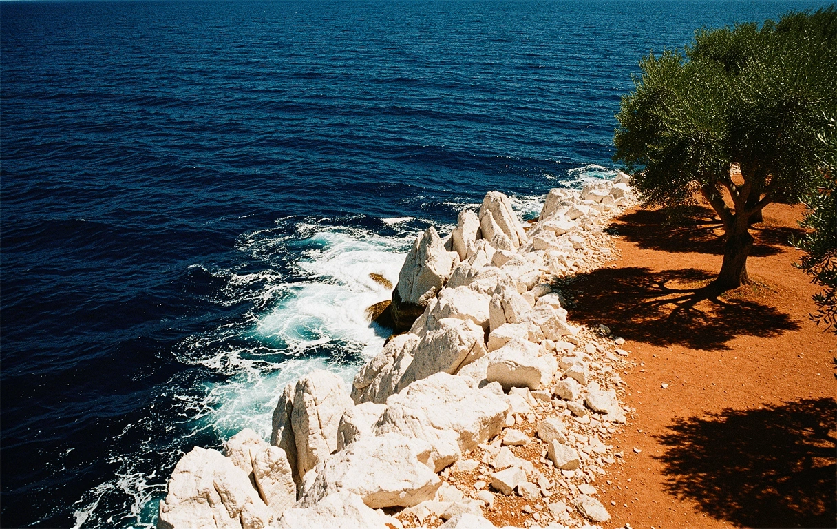 Sun-drenched stone architecture in Greece